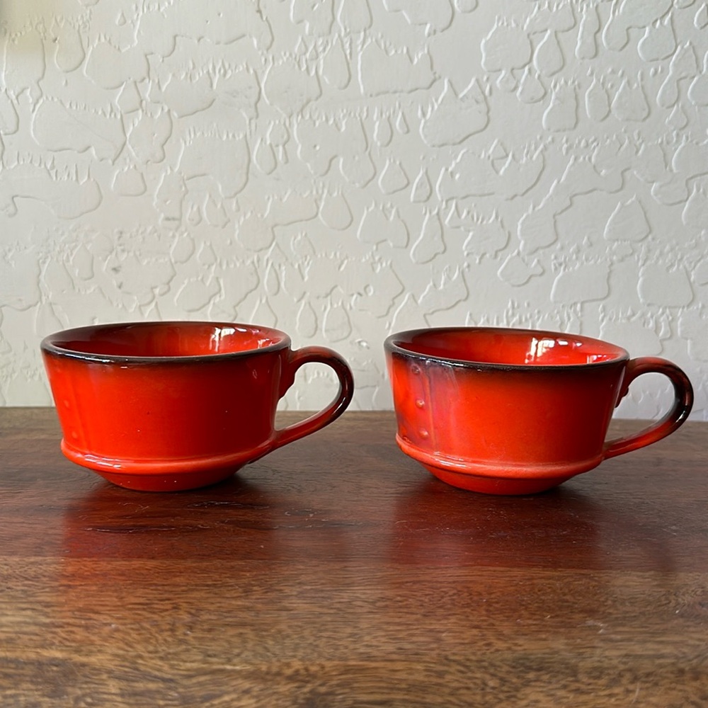 *Vintage* *NEW* Metlox Poppy Trail Red Rooster Ceramic Coffee Cup Mugs, Set of 2